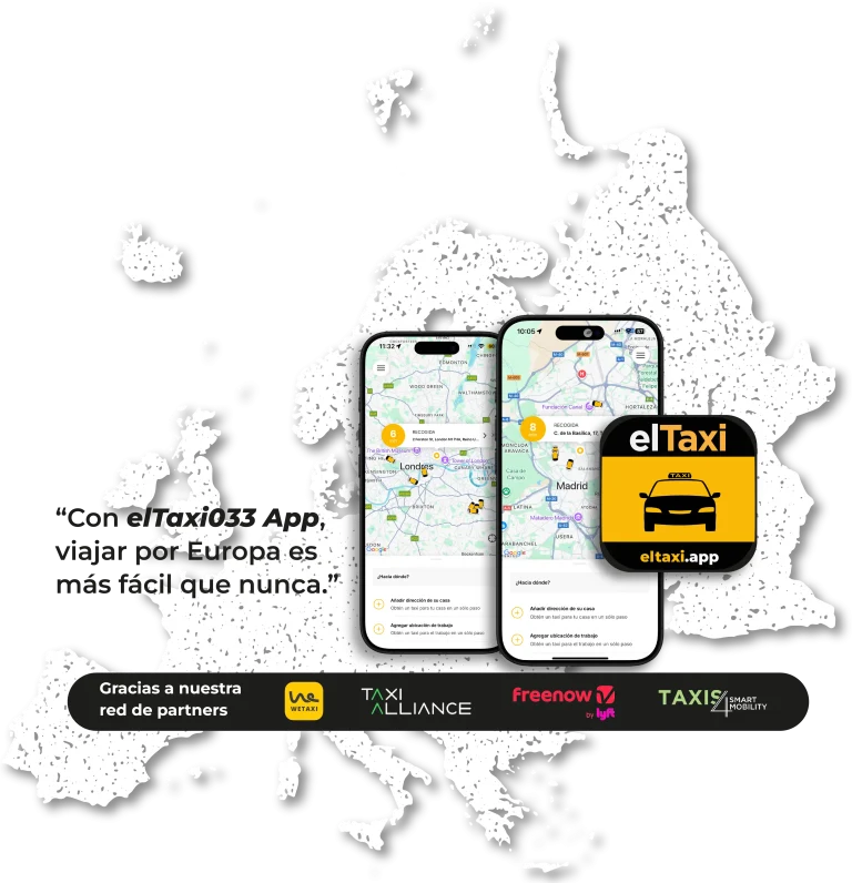 Taxi madrid 1 Dos pantallas de la aplicación ElTaxi.App mostrando un trayecto sobre el mapa