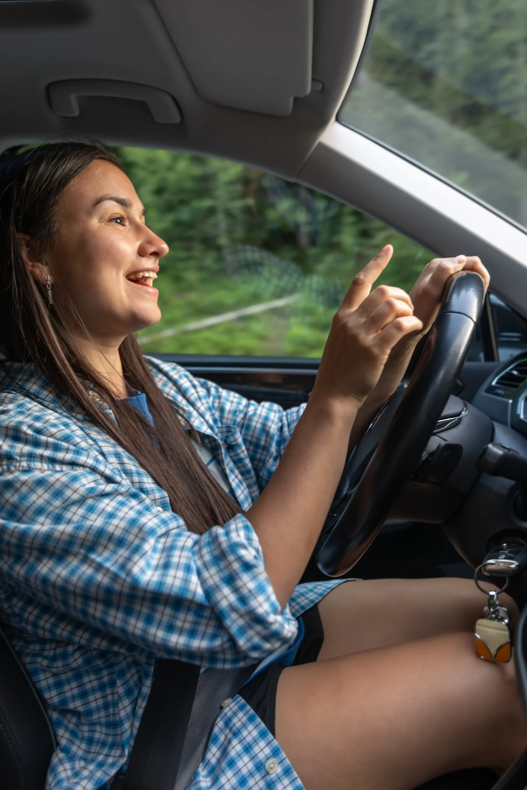 joy road weekend wheel smiling woman driver