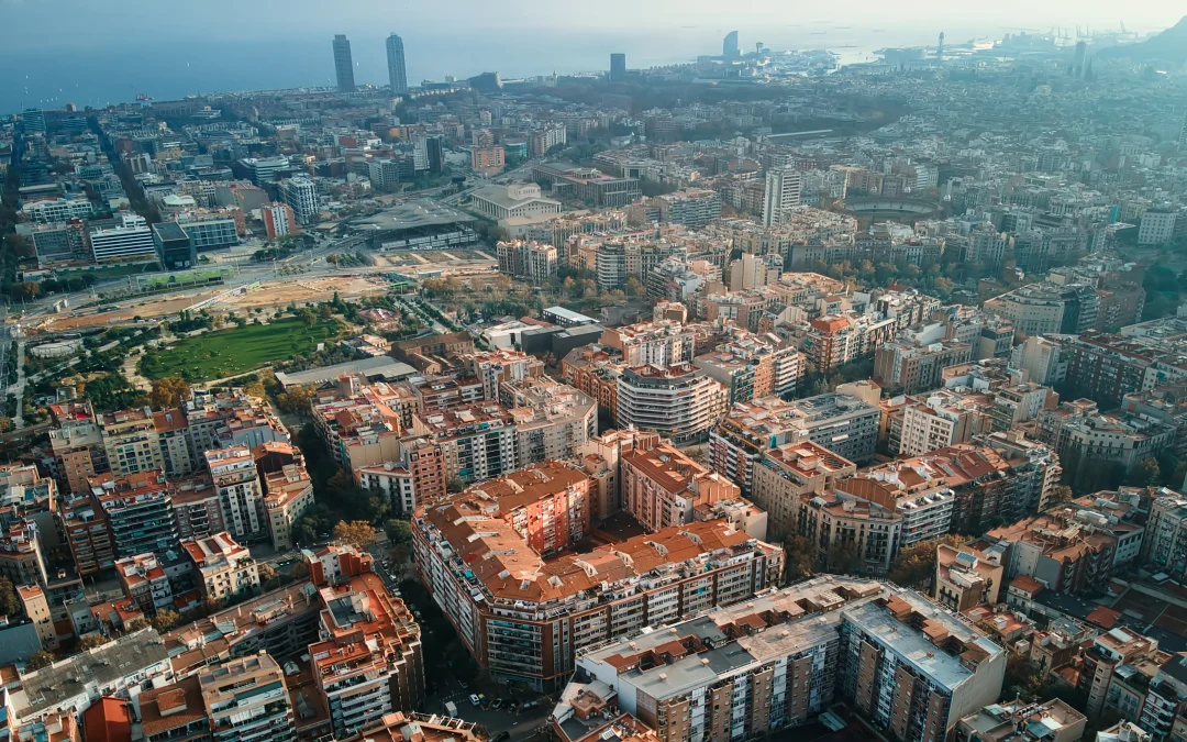 aerial drone view barcelona spain