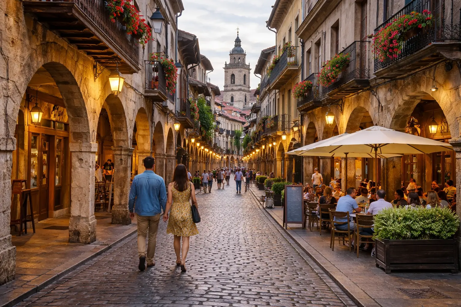 Calle Galiana al atardecer en Avilés