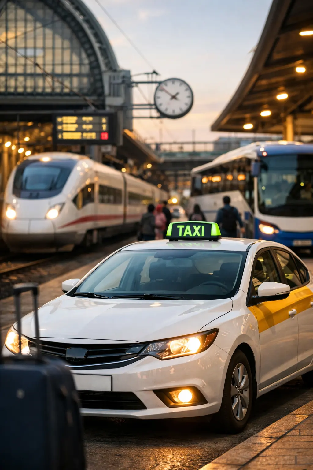 Estación de transporte al atardecer