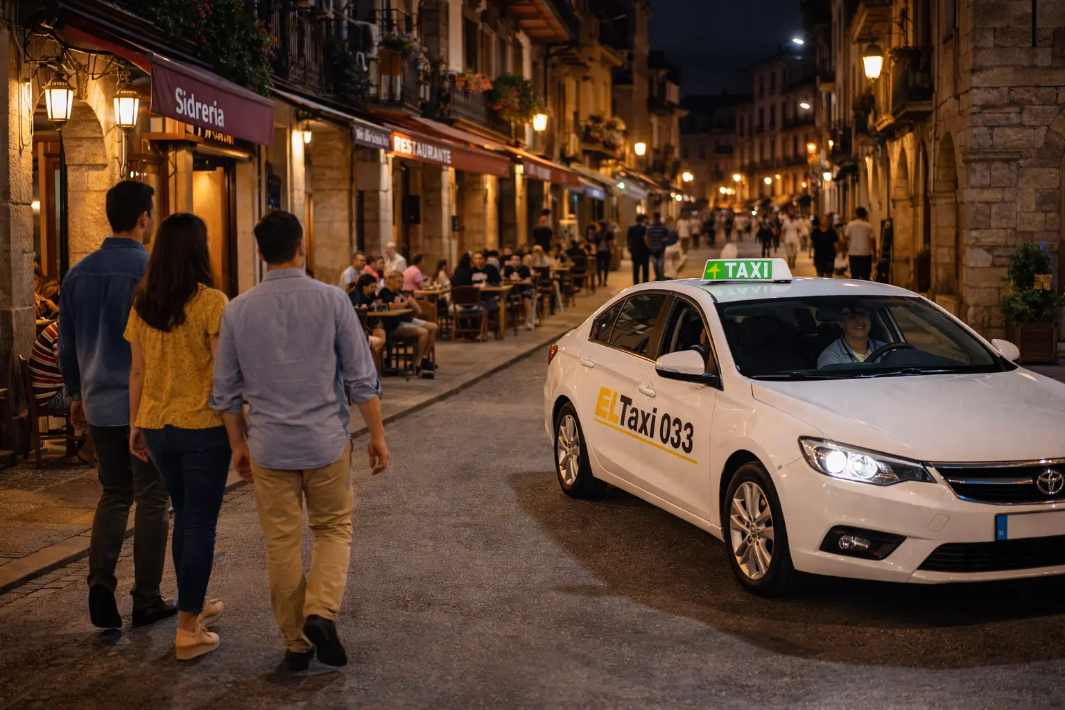 Noche en Avilés parejas y taxi