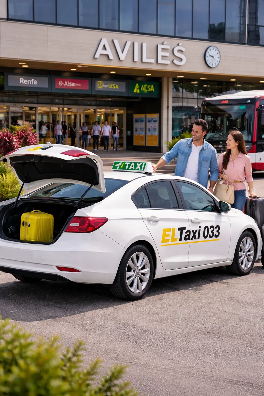 Pareja junto al taxi en Avilés