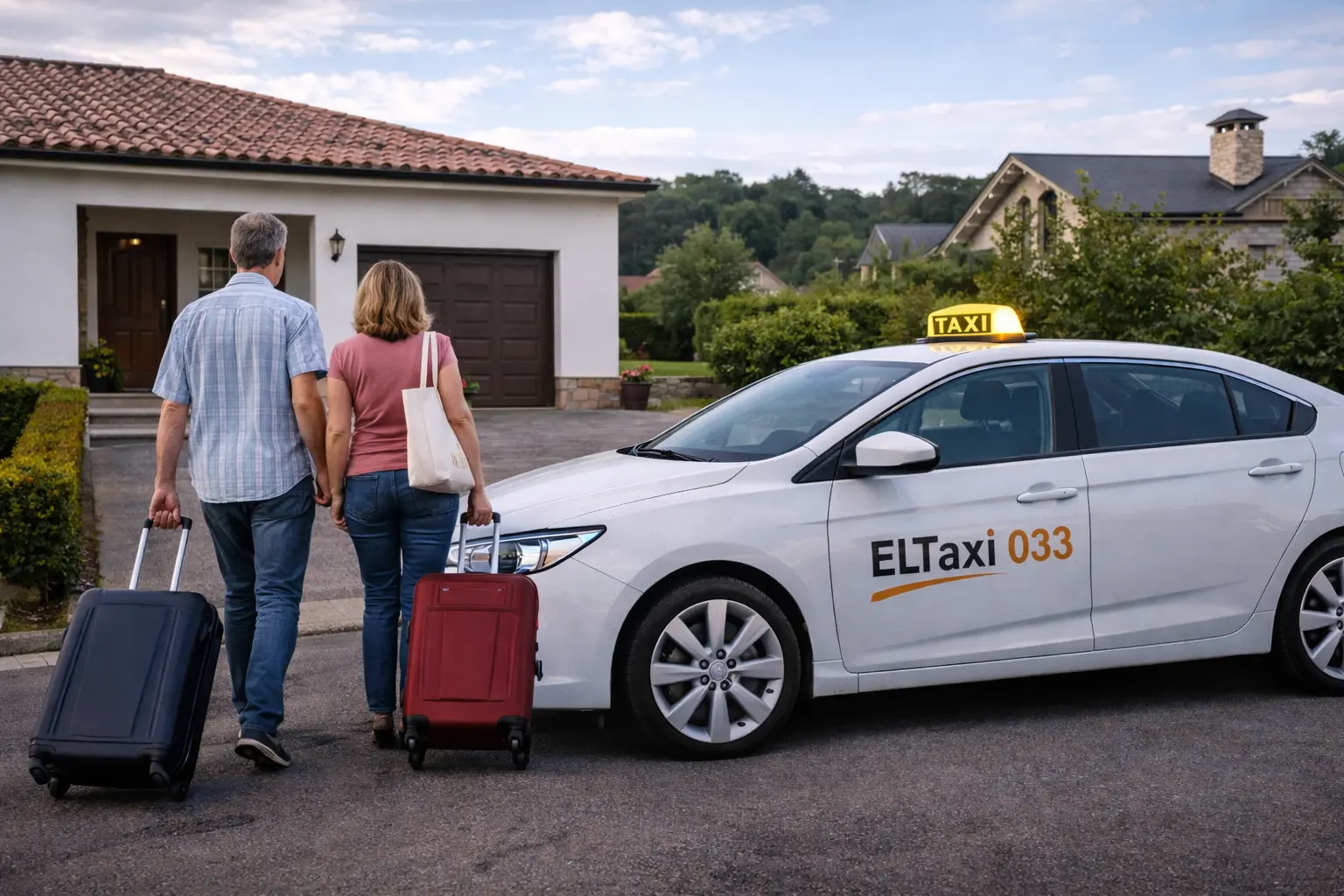 Taxi esperando frente a la casa