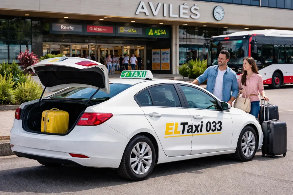 Taxi frente a la estación de Avilés Taxi frente a la estación de Avilés