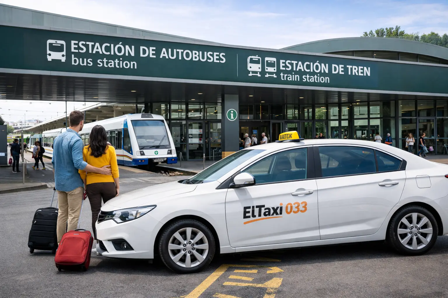 Taxi frente a la estación de tren