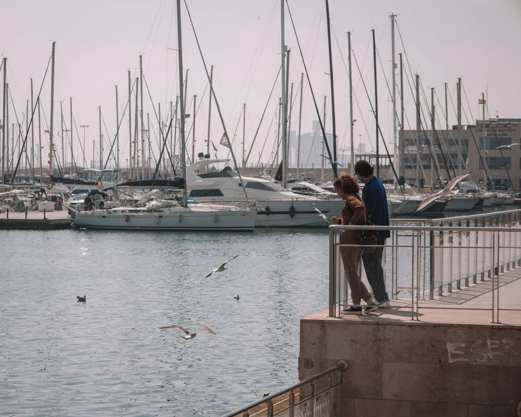 Personas mirando al puerto de Castellón Personas mirando al puerto de Castellón