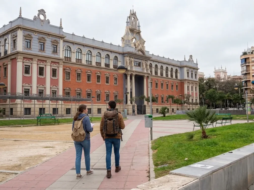 Estudiantes llegando a un campus de Murcia